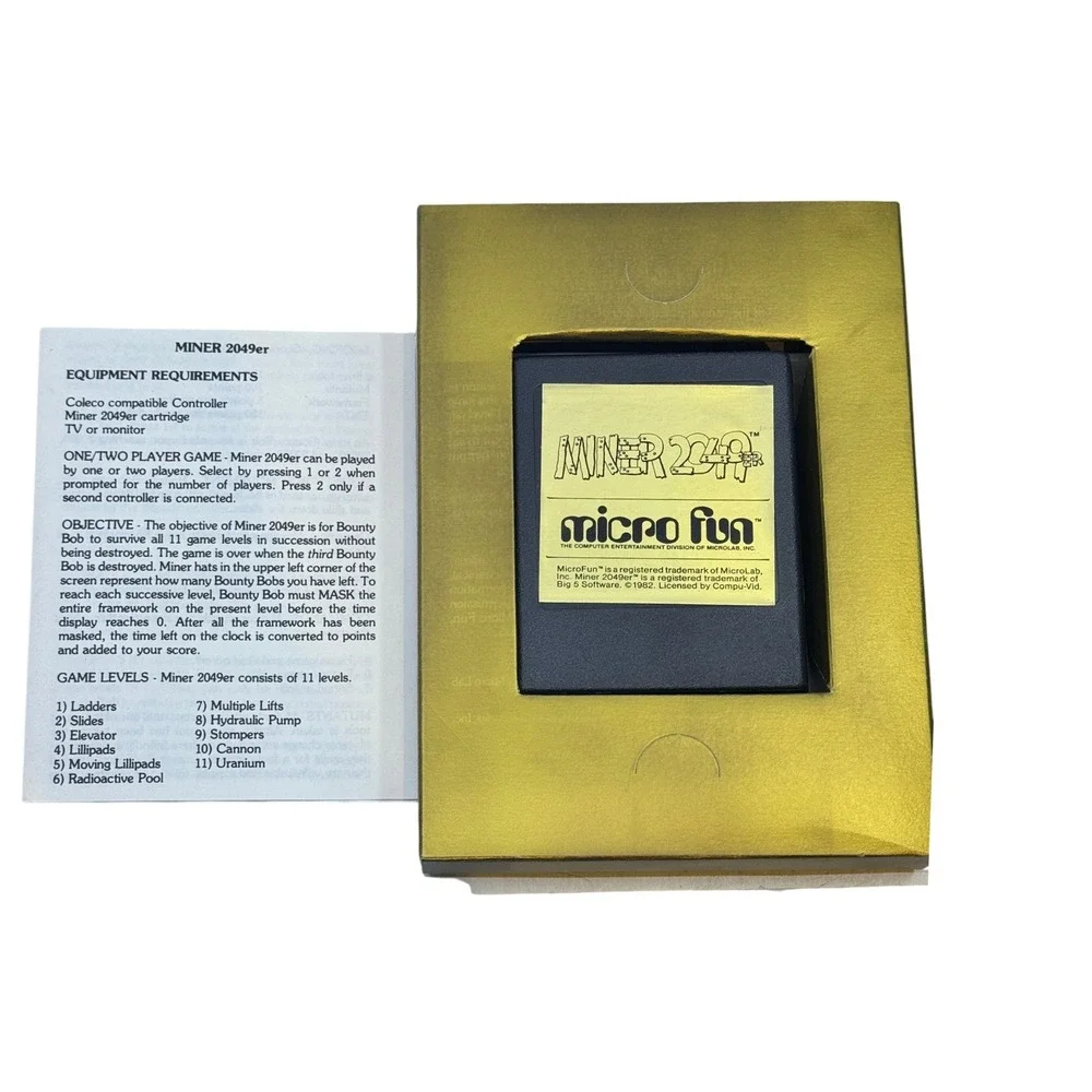 Micro Fun Miner 2049er ColecoVision Game Cartridge Starring Bounty Bob CIB Boxed